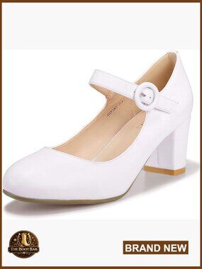 Low Block Heel Mary Jane Pumps Closed Round Toe Office Wedding Church Shoes